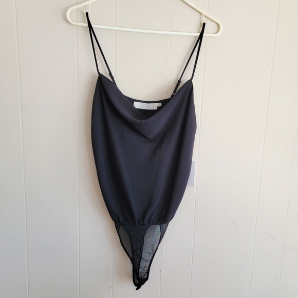 Astr Tops - ASTR Black Cowl Neck High Leg Bodysuit